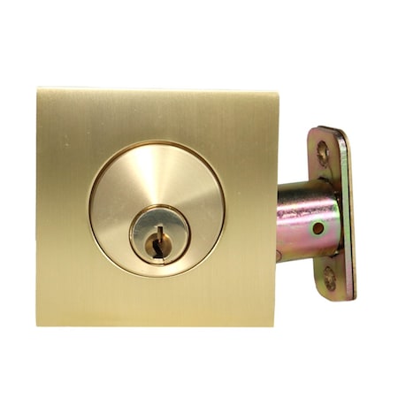 Emtek Square Single Cylinder Deadbolt for 1-3/8 in to 2-1/8 in Door w/Radius Latch Strike Satin Brass 8469US4.RLS